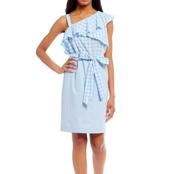 🆕️ calvin klein gingham one shoulder sheath dress - Picture 2 of 7